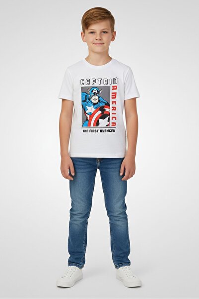 Marvel تيشيرت قصير الأكمام للأولاد من كابتن أمريكا، أبيض