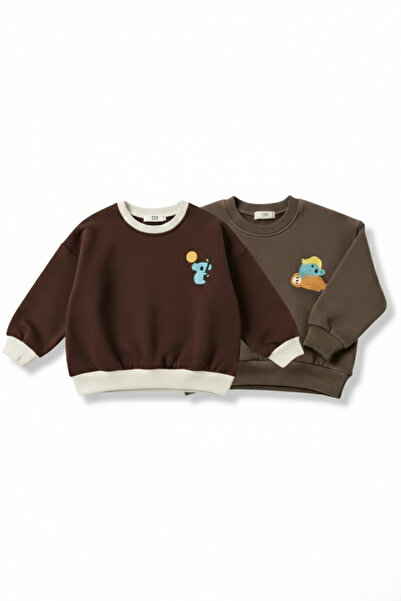 LOGO AKSESUAR Boy's Cotton Colorful Printed Oversize 2-Piece 3-Strand Sweatshirt