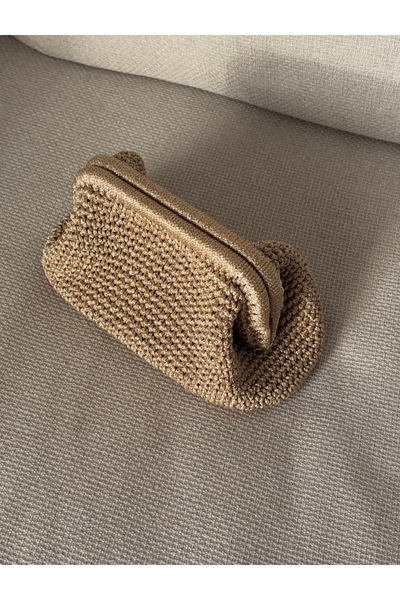 Modit Butik Burslu Örgü Gold Clutch Çanta ( “ASTARSIZDIR” )