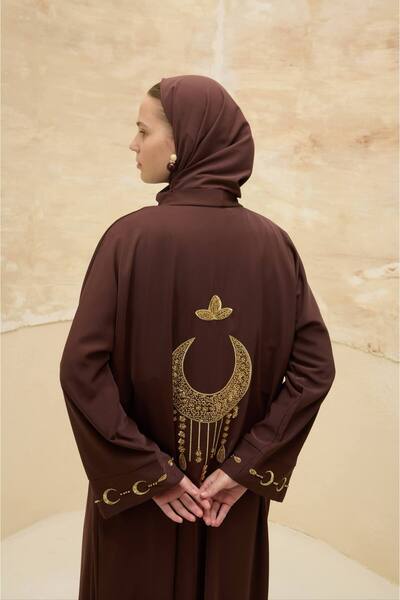 LEYLA STORE Ayla's Light |   Gold Crescent Embroidered Abaya