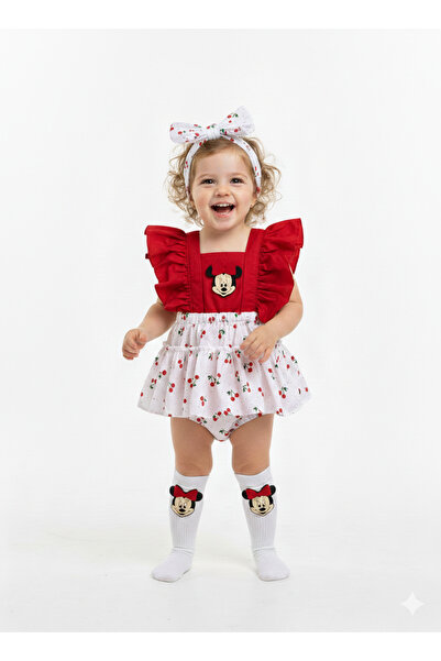 ues Kız Bebek Figürlü Kiraz SLopet Bandana Ve Çorap Set