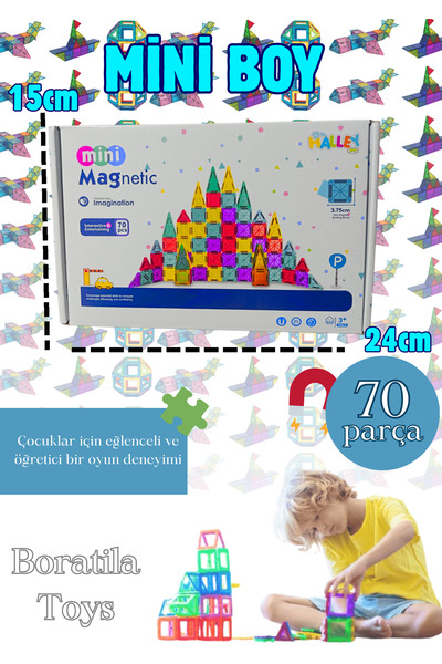 Boratila Toys Manyetik Yapı Blokları– Çocuklar İçin Renkli 3 Boyutlu 70 Parça...