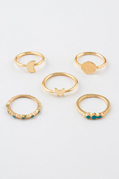 Sortie Aksesuar مجموعة من 5 خواتم بتصميم هلال وفراشة من مينيلي باللون الأزرق