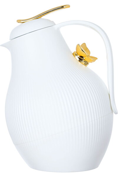 Generic ترمس دورا سيف جاليري، سعة لتر واحد، مزين بفراشة ذهبية، مع غلاف داخلي ...