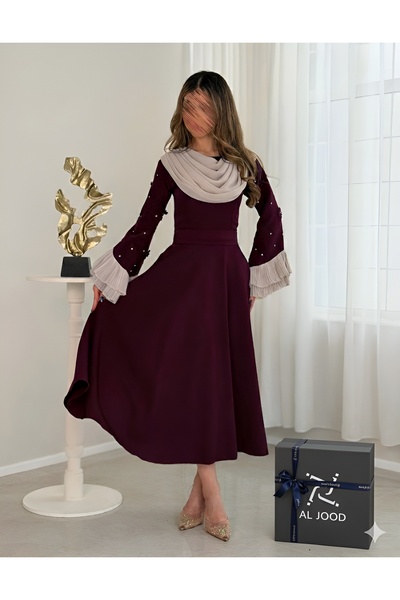 ALGOOD Elegant burgundy midi dress, Barbie fabric