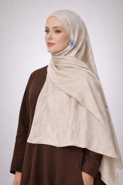 MİNELEŞARP34 Șal Mineşararp cu model acvatic în nuanțe crem, din jacquard ayr...