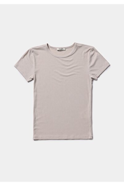 Colin's Tricou slim fit cu gât rotund, uni, pentru femei, Stone, cu mânecă sc...