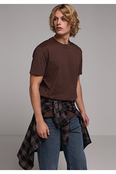 Colin's Tricou cu mânecă scurtă maro pentru bărbați, cu gât rotund, cu croial...