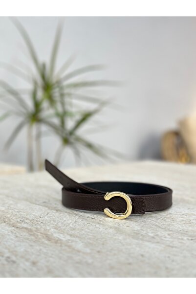 ERDESIGNN Women's Bitter Brown Gold Letter Detailed Belt Pants Belt Skirt Belt