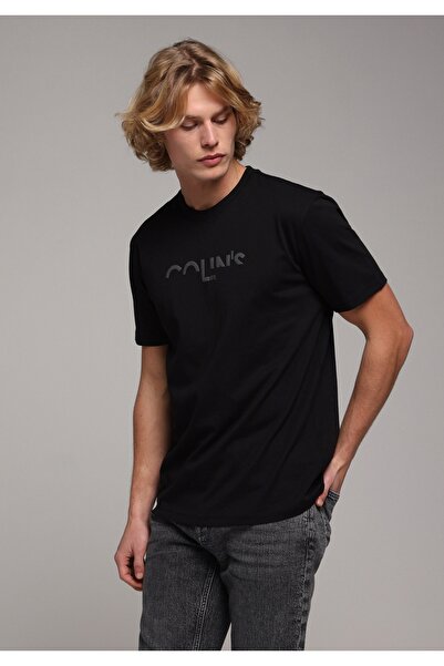 Colin's Tricou negru cu mânecă scurtă pentru bărbați, cu gât rotund, cu croia...