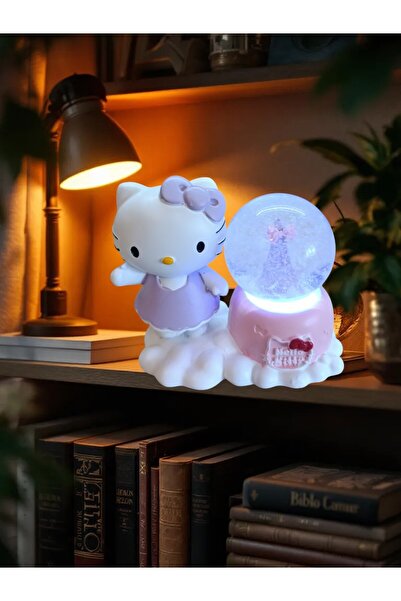 Online Hello Kitty figürlü 9cmx8cm ebat pilli ışıklı dekoratif kar küre