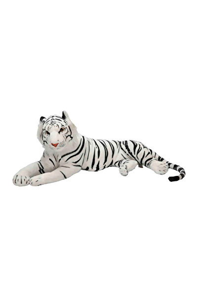 TOYFEST Yan Yatan Beyaz Peluş Kaplan 90 cm
