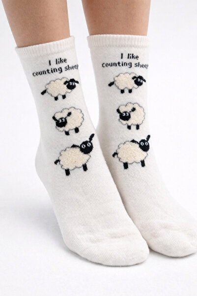 Katia&Bony Women's Lamb Printed Socks Ecru