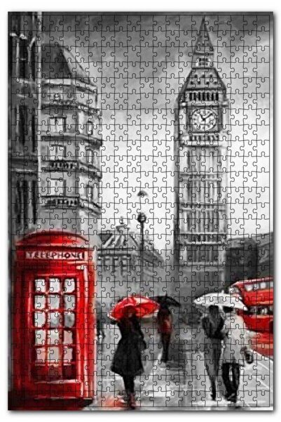 Allians لغز خشبي من 500 قطعة بتصميم لندن باللونين الأسود والأبيض