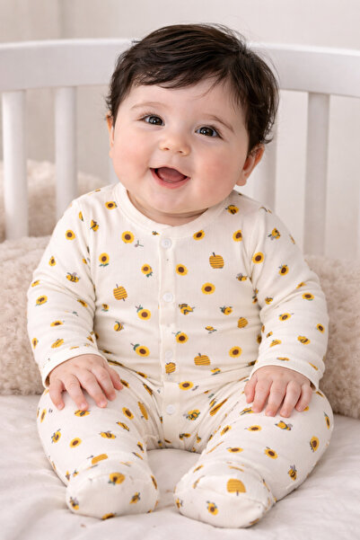 My Babies Label رومبير بنمط النحل والزهور للفتيات الصغيرات مصنوع من قماش قطني