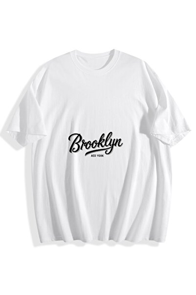 MIXSNOW تيشيرت رجالي قطني مطبوع - كلمة بروكلين بخط مميز