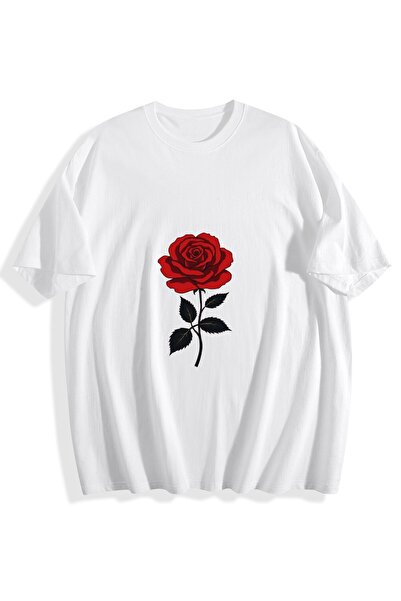 MIXSNOW Men Printed Cotton T-Shirt - A red rose on a black background