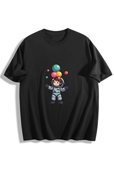 MIXSNOW Men Printed Cotton T-Shirt - Astronaut playing with colorful balloons