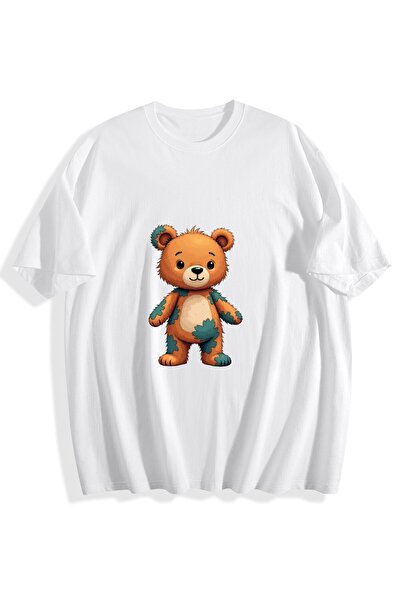 MIXSNOW Men Printed Cotton T-Shirt - A teddy bear with blue patches