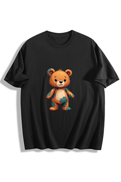 MIXSNOW Men Printed Cotton T-Shirt - A teddy bear with blue patches