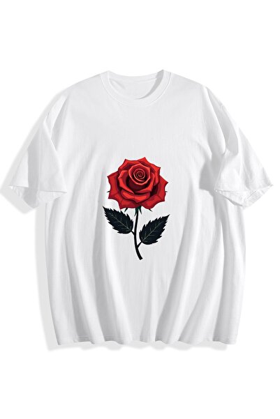 MIXSNOW Men Printed Cotton T-Shirt - A red rose with dark leaves