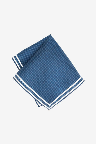 ALTINYILDIZ CLASSICS Men's Navy Blue-White 100% Silk Patterned Handkerchief