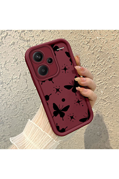 PATTERNOVA Redmi Note 13 Pro Plus+ 5G Bordo Kelebek Silikon Kılıf Kamera Koru...