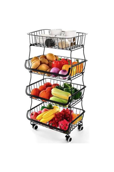 Arabest Fruit Vegetable Storage Basket, 4 Tier Stackable Metal Wire Storage B...
