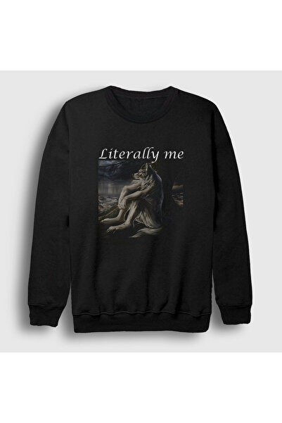 Presmono Unisex Black Sitting Wolf Literally Me Sweatshirt 595341Tt