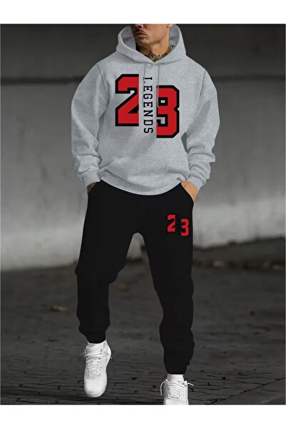 AEMİ Unisex 23 Printed Hooded Sweatshirt and Jogger Sweatpants - Bottom Top Set