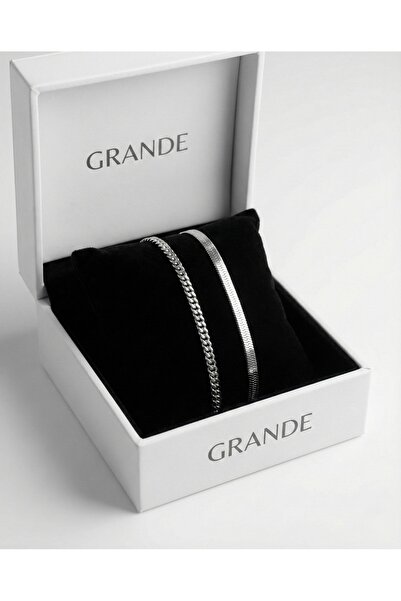 GrandeAccessory Sevgililer Gününe Özel 2'li İtalyan ve Zincir Çelik Bileklik