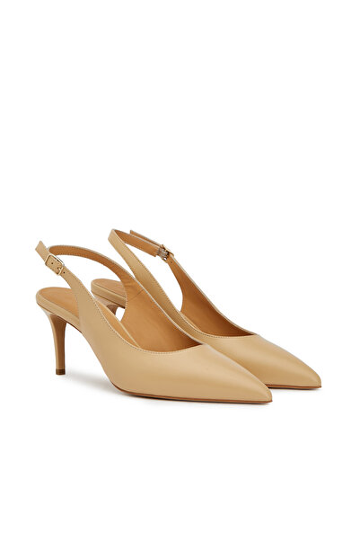 Dıvarese Bej Deri Topuklu Ayakkabı