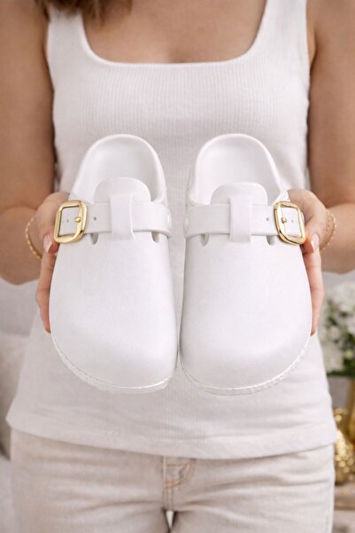 Babetty Önü Kapalı Masaj Tabanlı Anatomik Yumuşak Günlük Sabo Terlik Beyaz