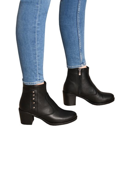 Deri Expres Genuine Leather Pointed Toe Black Women's Boots