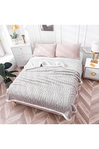 CHIRASO Microfiber Blanket with Fur, Embossed Texture, for Bed and Sofa, 200x...