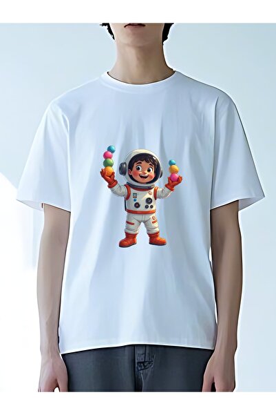 MIXSNOW Men Printed Cotton T-Shirt - Astronaut juggling colorful balls
