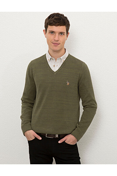 U.S. Polo Assn. Men's Dark Khaki Melange Sweater 50228357-Vr126