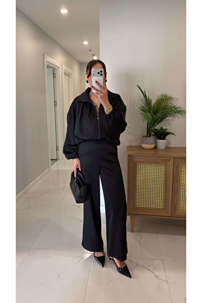 BİRCANÇİL طقم فوردا من الساتان الأسود