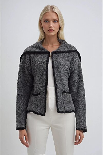 Lijuri Shawl Collar Boucle Fabric Short Cardigan 5204