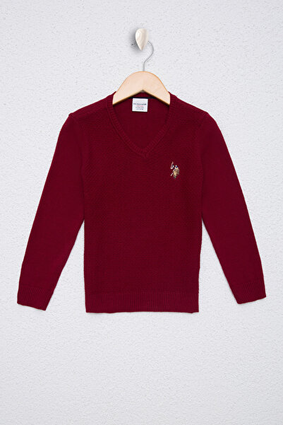 U.S. Polo Assn. Erkek Çocuk Bordo V Yaka Triko Kazak 50224680-VR014