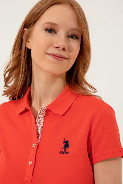 U.S. Polo Assn. Women's Red Basic Polo Neck T-Shirt 50246287-Vr213