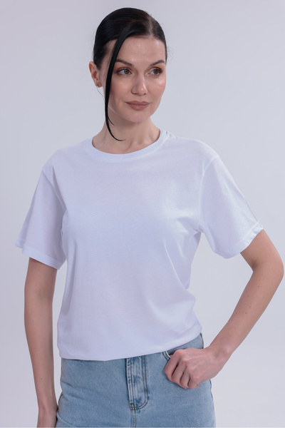 Gizrain Γυναικείο λευκό μπλουζάκι με λαιμόκοψη ποδηλάτου, βασικό, 100% βαμβάκι