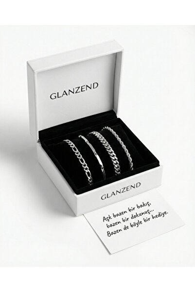 GLANZEND 4'lü Çelik İtalyan Erkek Bileklik Seti 14 Şubat Sevgililer Günü Hedi...