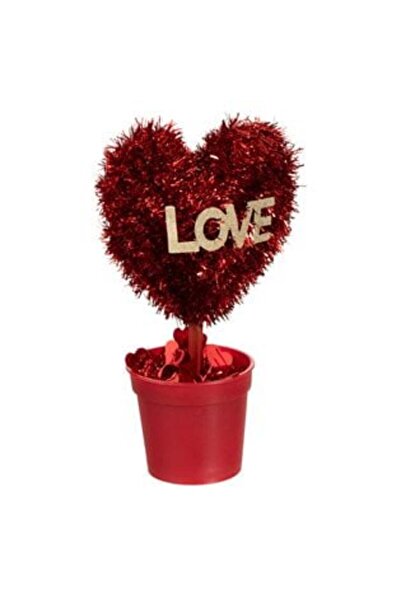 OEMN Decorative Pot with Red Heart Tinsel Love 22 cm