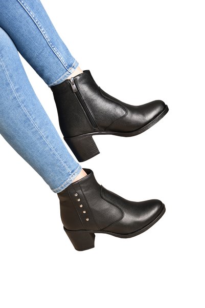 Deri Expres Genuine Leather Pointed Toe Black Women's Boots