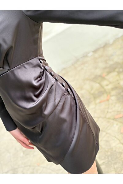 Sateen Saten Siyah Elbise