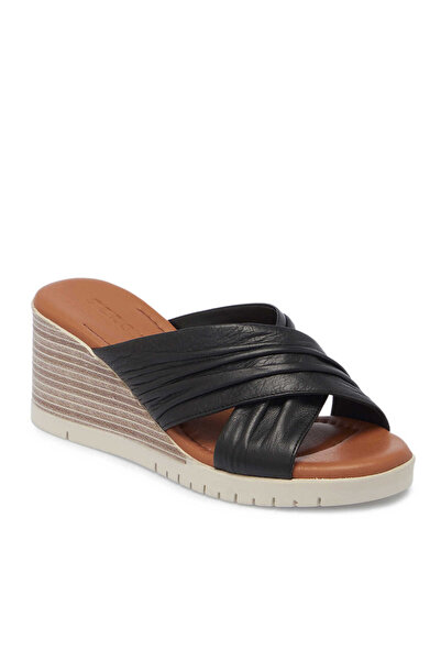 Tergan Siyah Hakiki Deri Kadın Terlik - K25Y1TR67775-A23