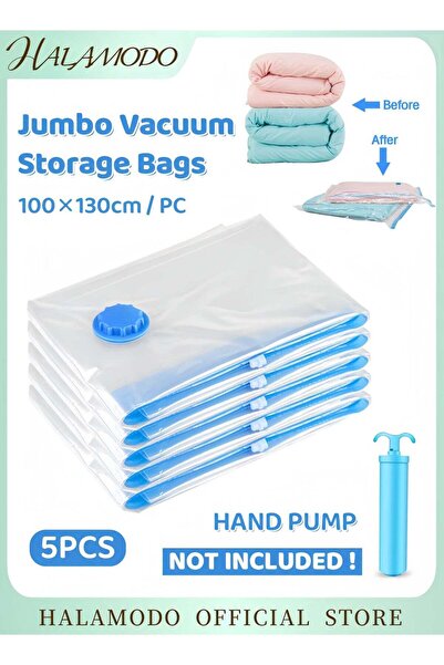 HALAMODO أكياس تخزين مفرغة من الهواء، ٥ قطع، شفافة/زرقاء، ١٠٠×١٣٠ سم