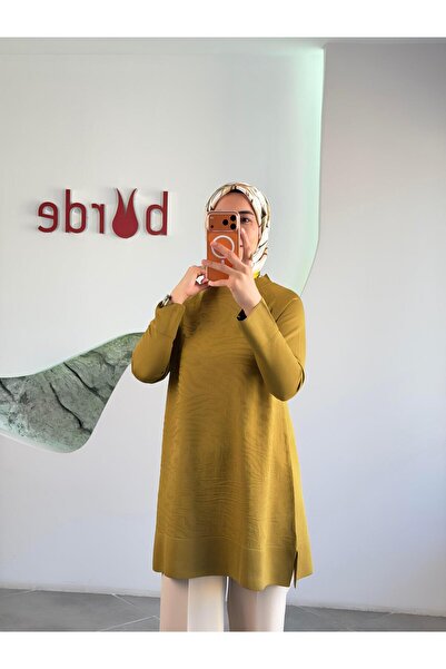 Armine Trend Zebra Desen Merserize Tunik 25YTD4114 Yağ Yeşili