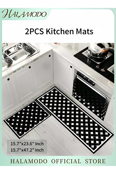 HALAMODO 2PCS Kitchen Rugs Kitchen Mat Set Non-Slip